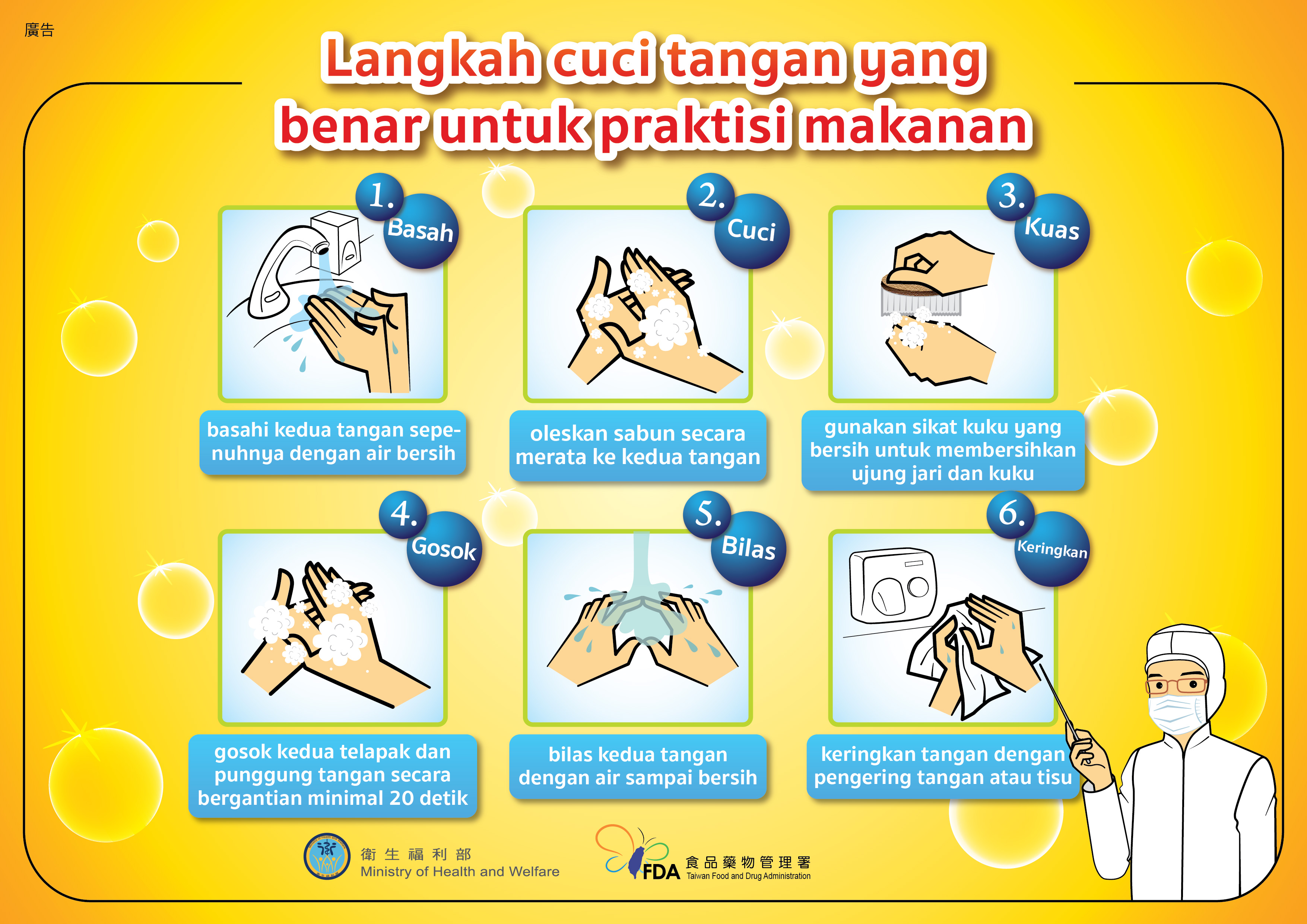 食品從業人員正確洗手步驟(印尼文)無紙本索取