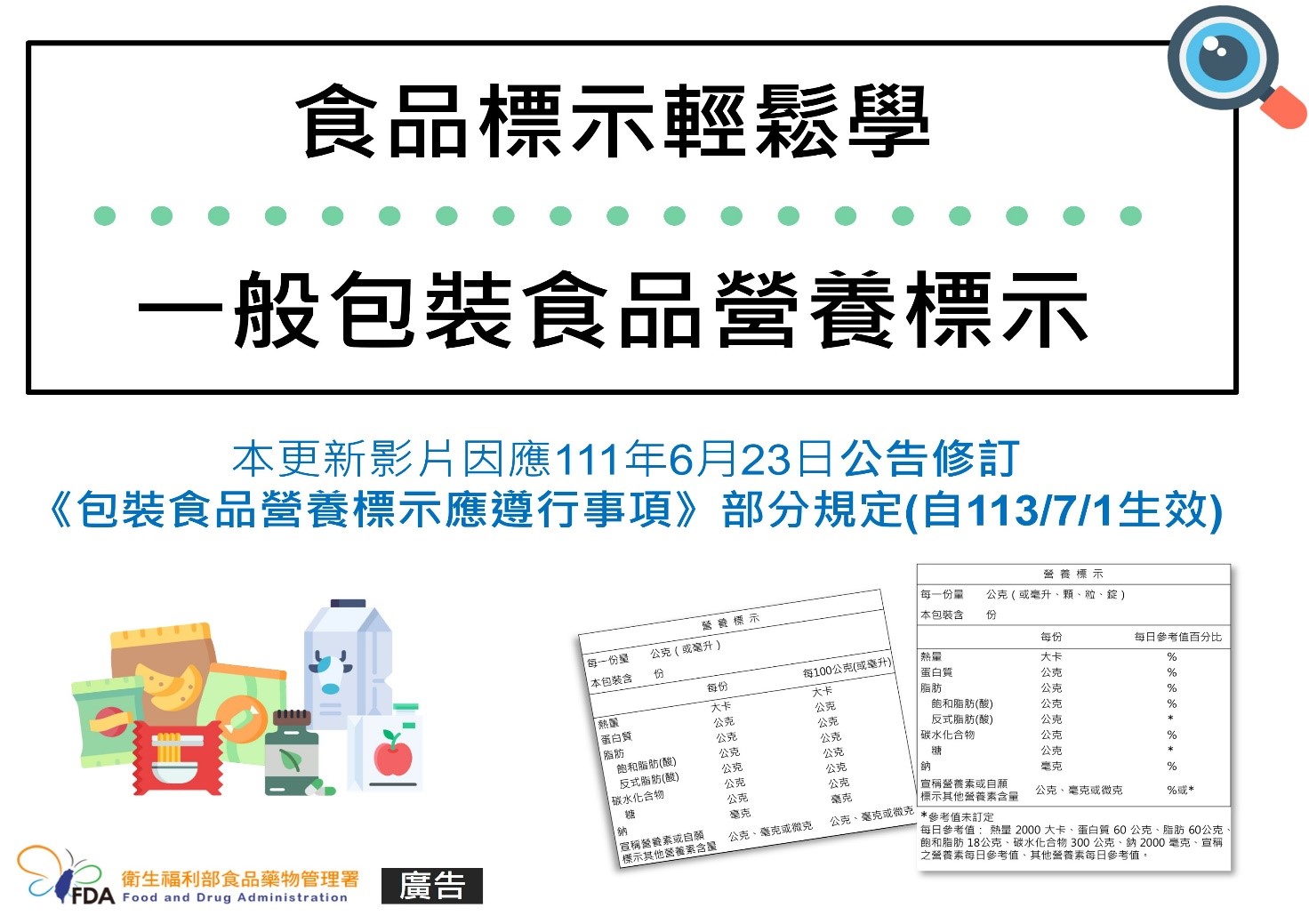 食品標示輕鬆學-一般包裝食品營養標示(自113年7月1日生效)