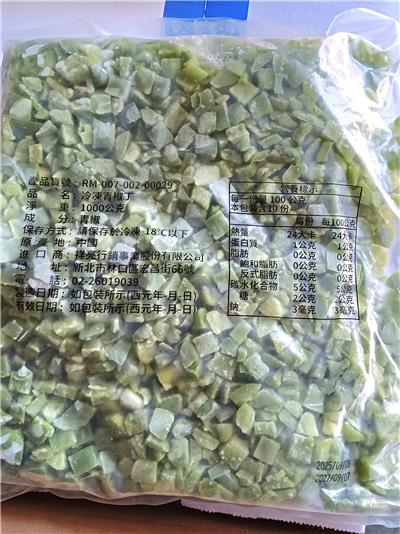 中國大陸出口「冷凍青椒丁」農藥殘留含量不符規定