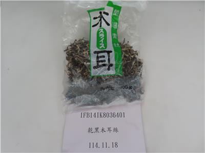 泰國出口「乾黑木耳絲」農藥殘留含量不符規定